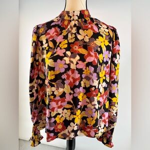 Who What Wear Floral Blouse - Black, Red, Yellow, Purple-NWT. Size M. Machine Wa